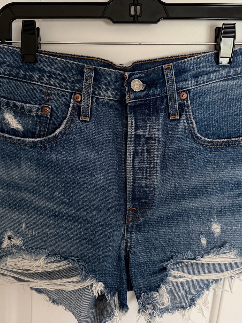 Levi's Blue Distressed Frayed Denim Women's Shorts